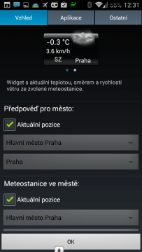 Nastavení widgetu In-počasí