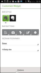 Nastavení Evernote Widget