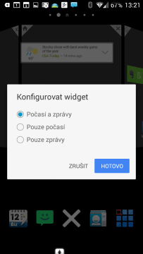 Možnost výběru widgetu