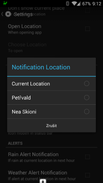 Výběr lokality pro notifikace