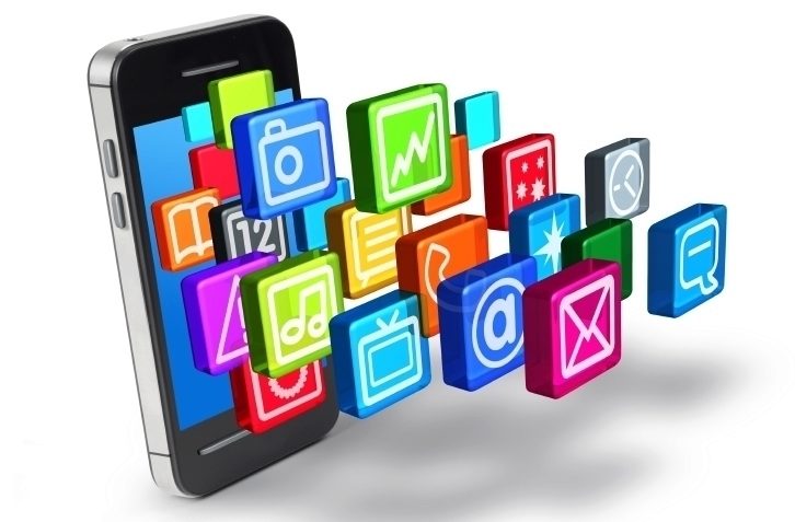 Smartphone application icon symbols burst digital touchscreen display Smartphone application icon symbols burst digital touchscreen display
