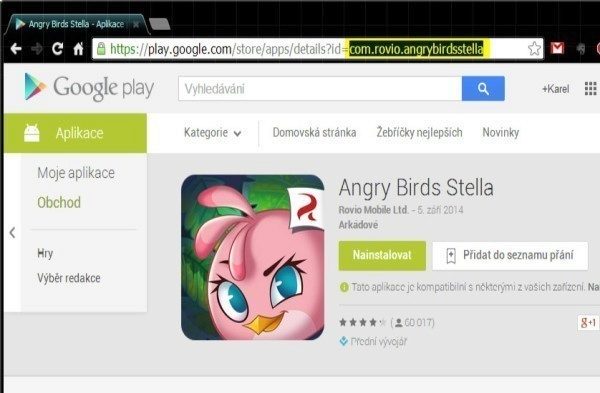 V Obchodě Play jsme tedy vyhledali hru Angry Birds Stella