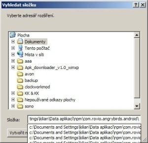Vyberte cestu k rozbalenému archivu