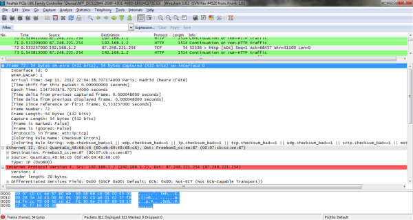 Šetření bylo prováděno s volně dostupným nástrojem pro analýzu síťového provozu Wireshark