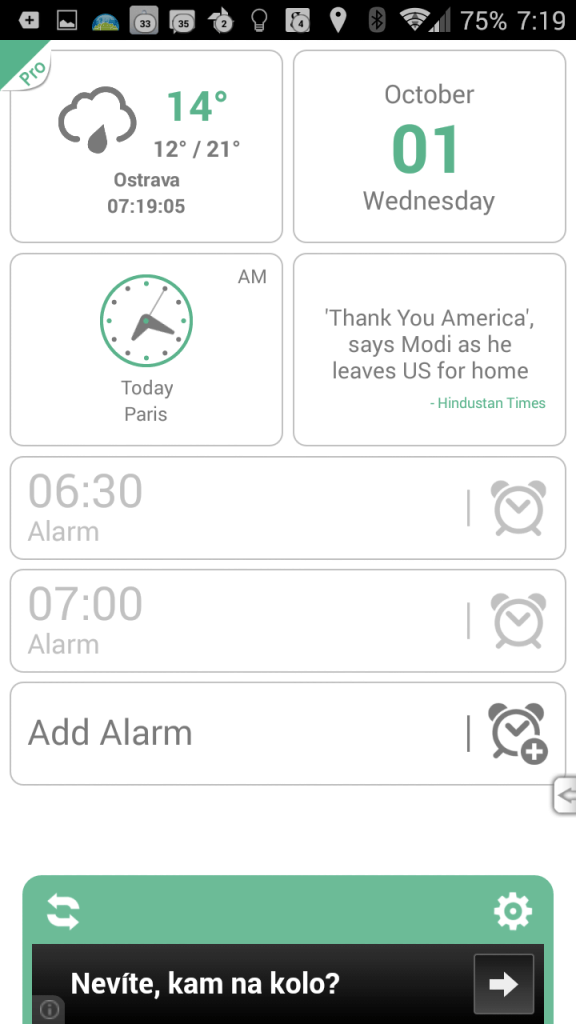 Uživatelské rozhraní aplikace Morning Kit