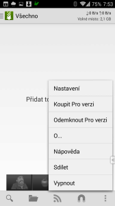 Kontextová nabídka aplikace