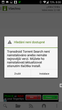 Instalace doplňku Transdroid Torrent Search