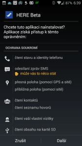 Oprávnění aplikace Nokia HERE