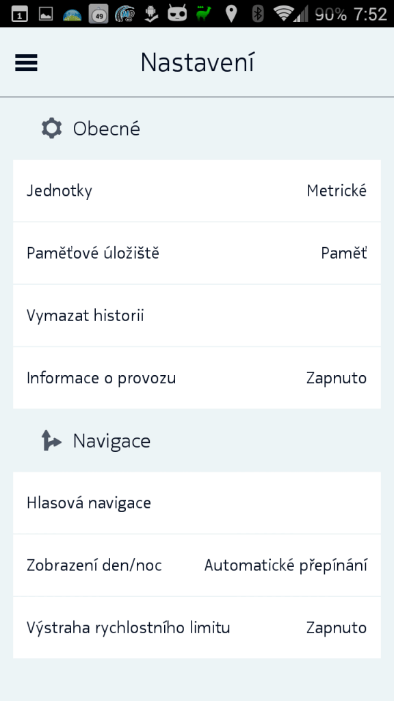 Možnosti nastavení Nokia HERE