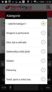 Vyhledávání - volba kategorie