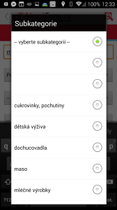 Vyhledávání - volba podkategorie