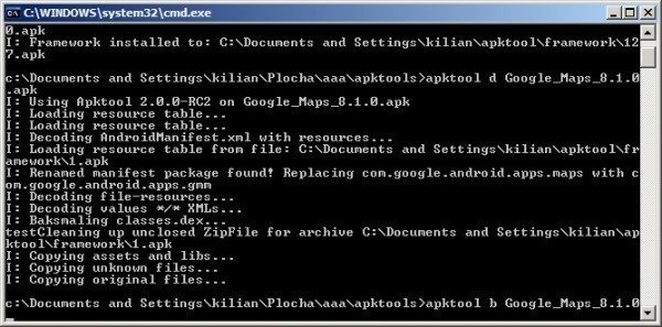 Kompilaci balíčku spustíte zadáním příkazu apktool b název_složky