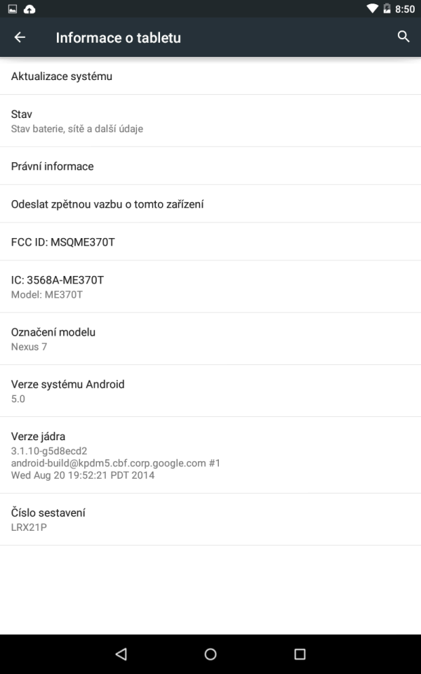 Android 5.0 na tabletu Nexus 7 (2012)