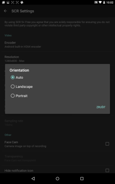Nastavení Orientation