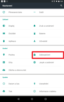 Sekce Zabezpečení