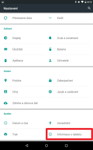 Informace o tabletu/telefonu