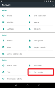 Jděte do sekce Pro vývojáře
