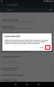 Povolte Ladění USB