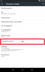 Čtyřikrát rychle klepněte na položku Verze systému Android