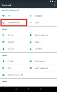 Přejděte do sekce Přenesená data