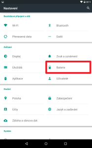 Přejděte do sekce Baterie