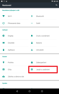 Přejděte do sekce Jazyk a zadávání