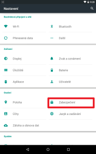 Přejděte do sekce Zabezpečení