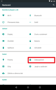 Přejděte do sekce Zabezpečení