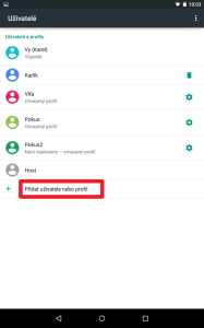Klepněte na volbu Přidat uživatele nebo profil