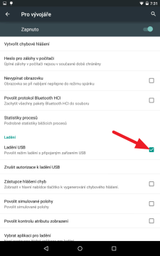 Povolit Ladění USB
