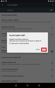 Povolte ladění USB