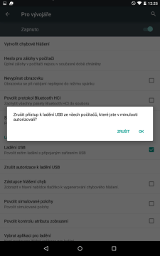 Zrušit autorizace k ladění USB