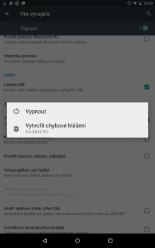 Možnost Vytvořit chybové hlášení v nabídce pro vypnutí