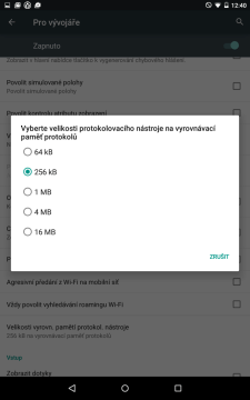 Velikost vyrovnávací paměti protokolovacího nástroje