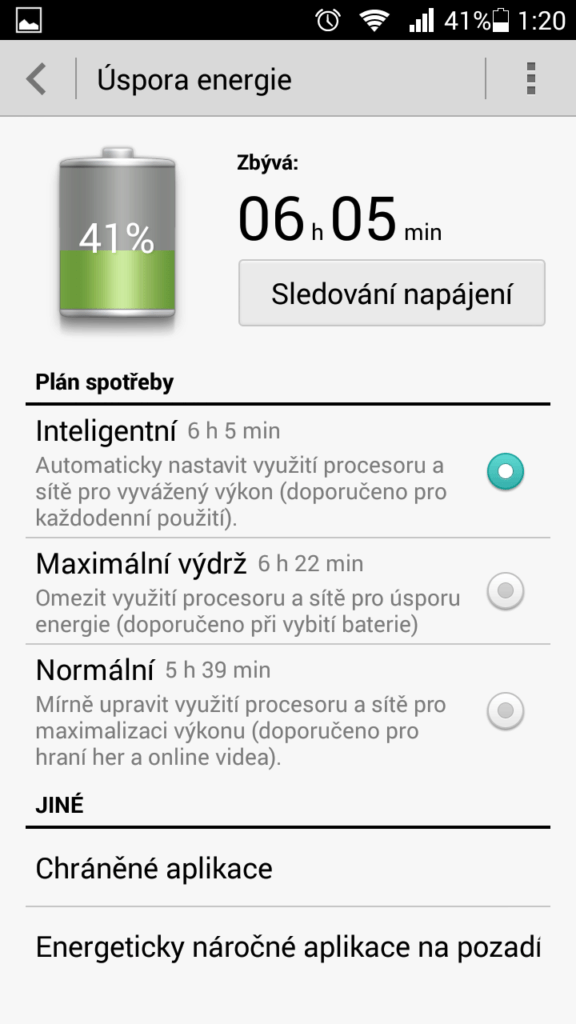 Huawei Ascend G630 - uživatelské prostředí, režimy baterie