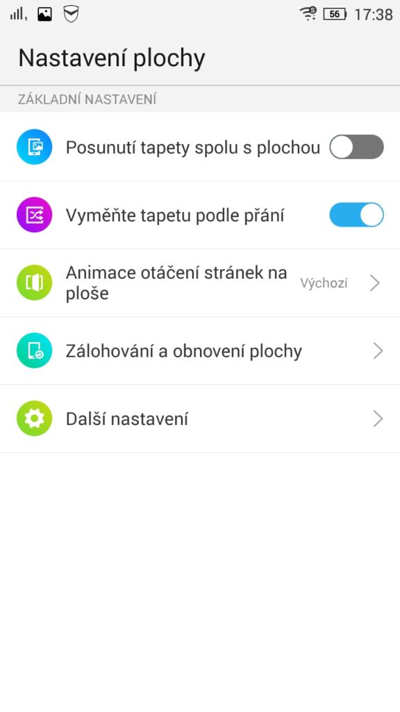 Lenovo S90 - nastavení plochy Lenovo S90 - nastavení plochy