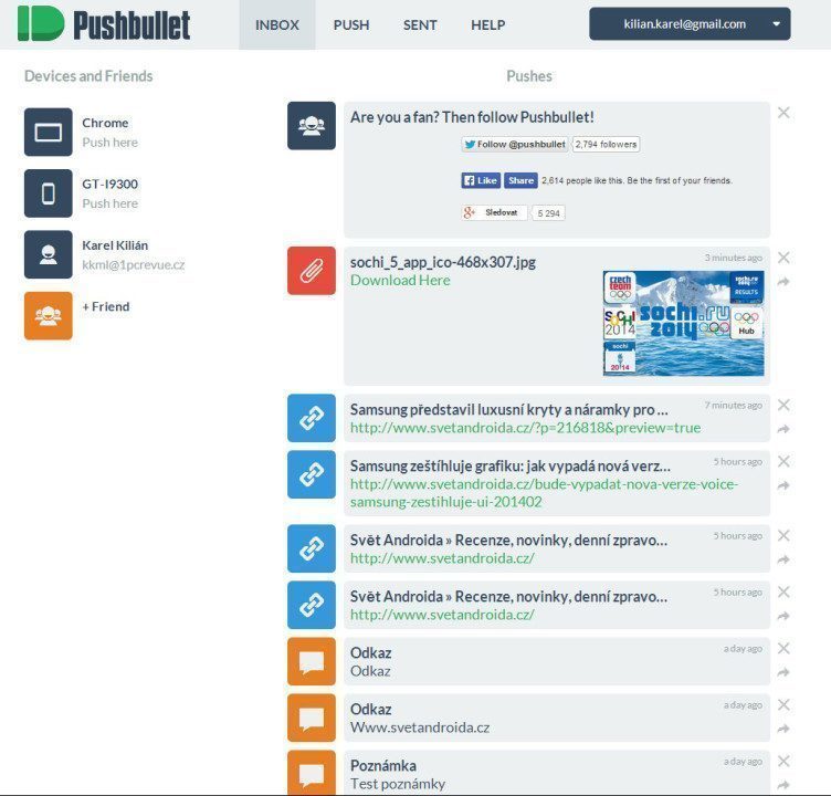 Webové rozhraní Pushbullet