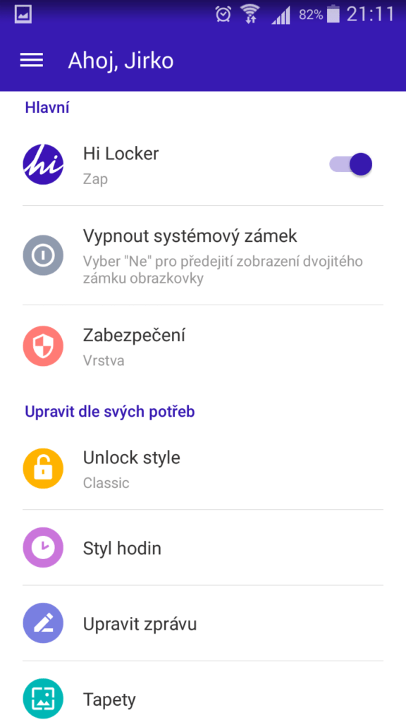Hi Locker nastavení Hi Locker nastavení