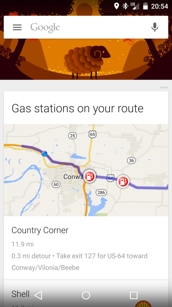 Google Now ukáže čerpací stanice na trase