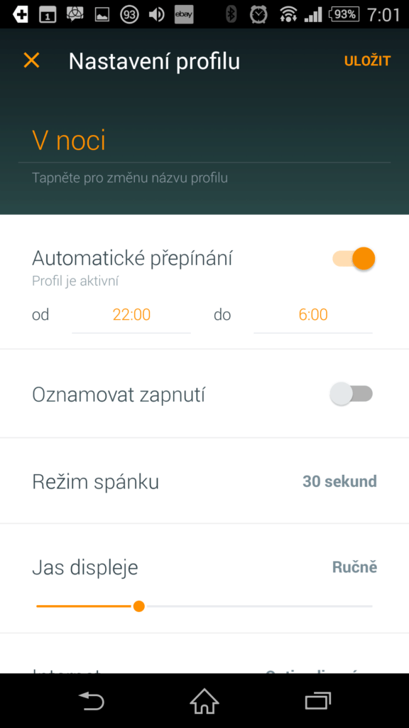 Možnosti nastavení profilu