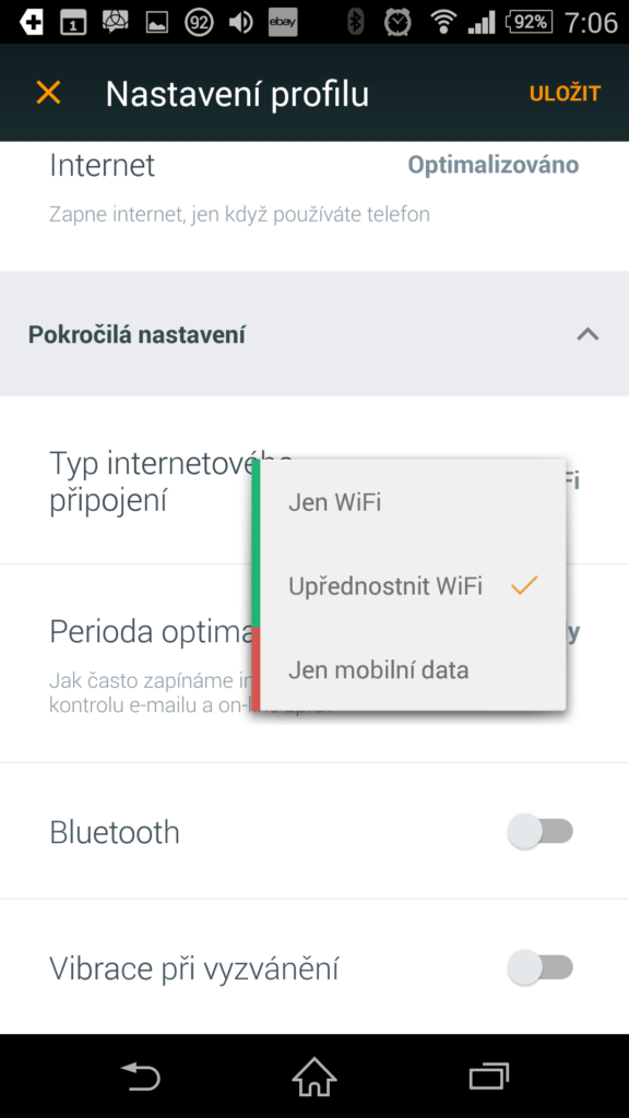 Možnosti nastavení profilu
