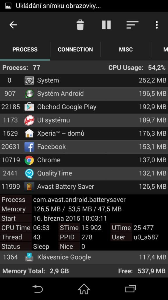 Informace o Avast Battery Saver z OS Monitoru