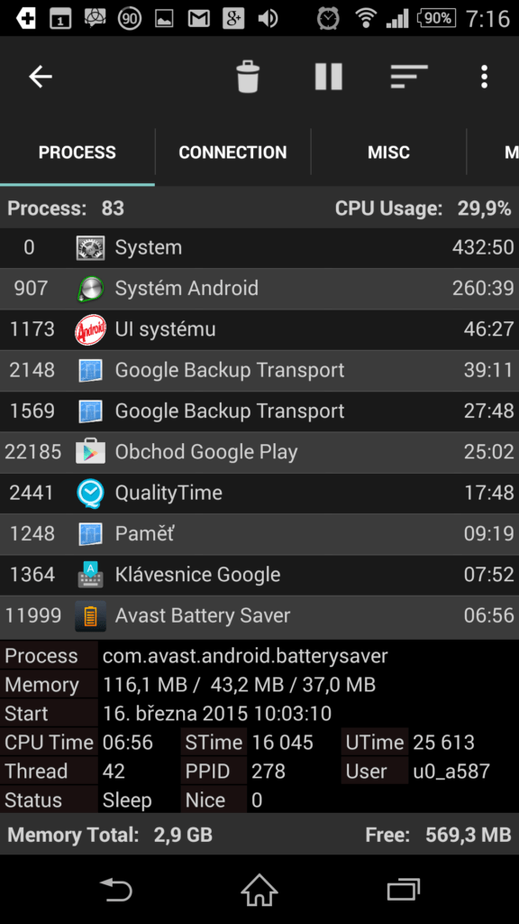 Informace o Avast Battery Saver z OS Monitoru