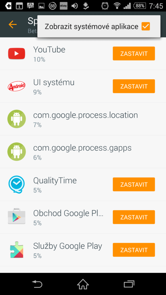 Zobrazení systémových aplikací