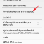 Aktivujte volbu Povolit Nahrávání z fotoaparátu