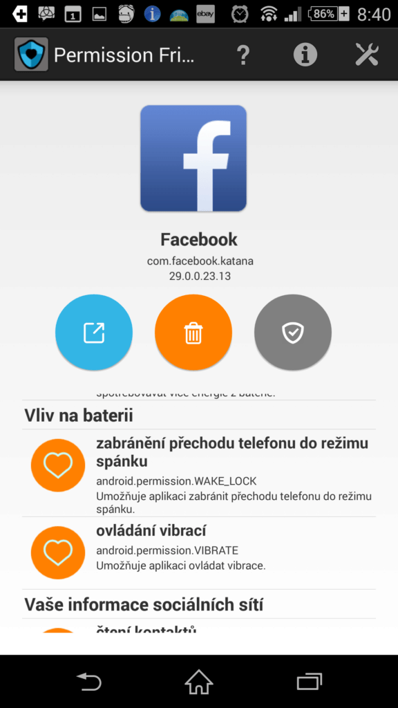 Detaily aplikace Facebook