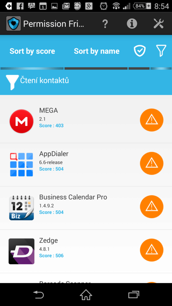 Aplikace oprávněné číst kontakty