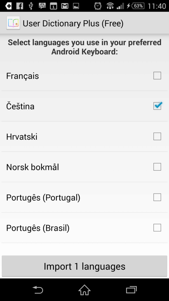 Výběr jazykových balíčků