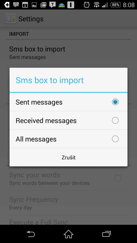 Možnosti importu ze SMS