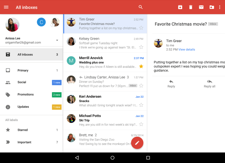 Gmail 5.1: zobrazení zpráv ze všech účtů